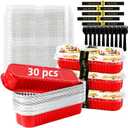 Mini Loaf Pans with Lids and Spoons Sealing Sticker, 30 Pcs 6.8oz Cake Pans for Baking Disposable Aluminum Foil Christmas Red cake pan (30 Pack Red)