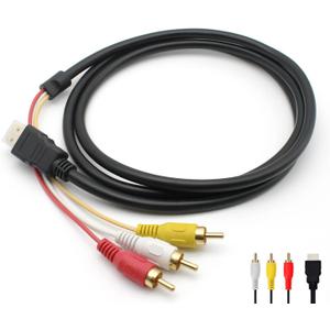 HDMI to RCA Cable, 1080P HDMI Male to 3-RCA Audio Video Cable Transmitter for TV, Hdmi to AV Cord HDTV/DVD-5FT/1.5M
