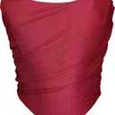 MOALLUOM Mesh Corset Crop Top Bustier Underbust Boned Backless Sleeveless Strapless Off Shoulder Aesthetic Bodyshaper for Women Y2K (Wine Red, 24), S