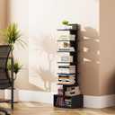 TUTOTAK Narrow Bookshelf, Vertical 8-Tier Bookcase, Spine Book Shelf for Small Space, Small Standing Shelf for Living Room, Office, Study, Entryway, Black BS07BK008