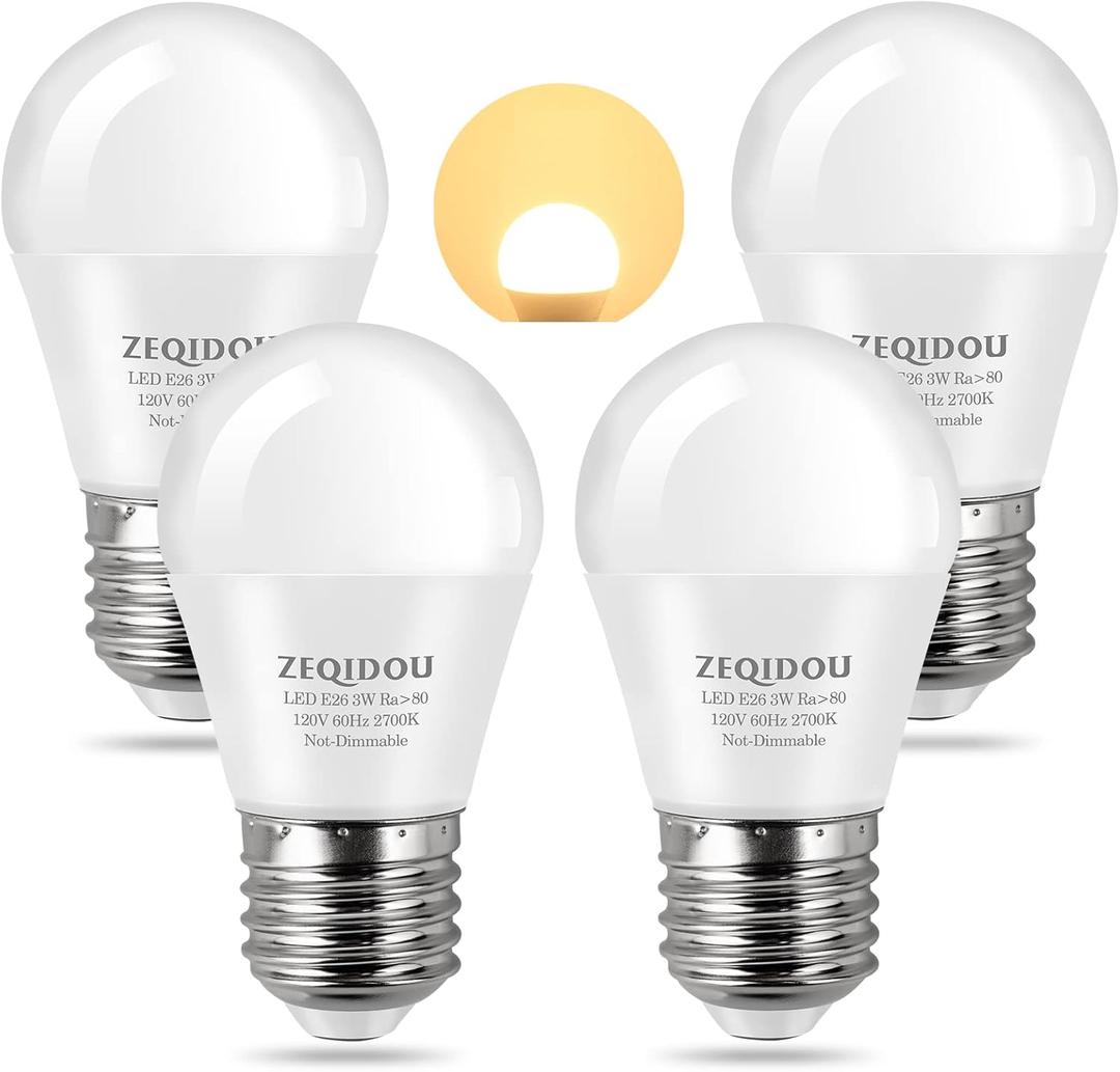25 Watt Light Bulbs Equivalent, 3W LED Bulbs Soft White 2700K, A15 E26 Low Watt Light Bulbs for Bedroom, Table Lamp Bulb, Pack of 4 