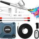 Airbrush Kit with Compressor, Dual Action 10.5L/min Auto Stop Airbrush Set, 0.2/0.3/0.5mm Nozzles 7cc Cup, 12V DC Plug-in Air Brush for Nails Makeup Model Painting Tattoo Blue