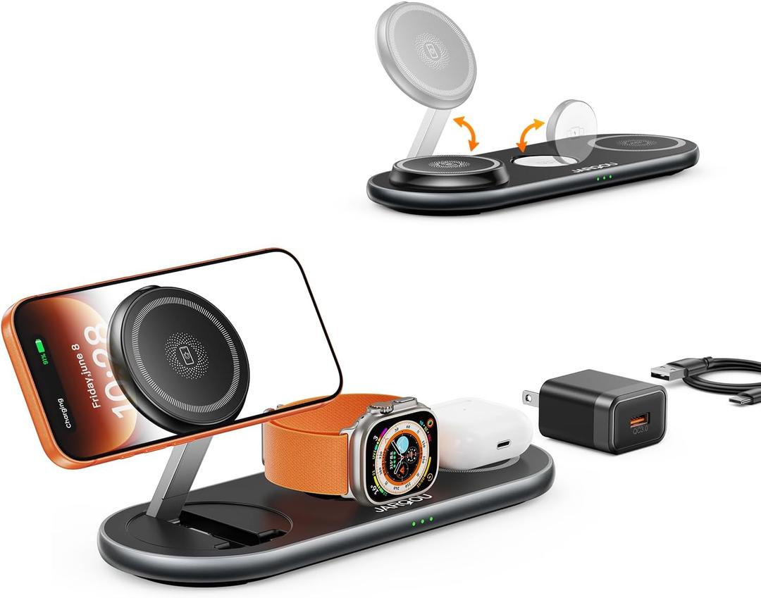 Charging Station for Multiple Devices, Wireless Charger for iPhone 17 Air 16e 16 15 14 13 12, for iWatch, for AirPods