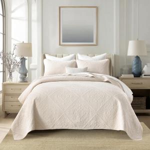 Beige BeddingCotton King Size Comforter SetGeometric Matelasse Quilt SetSoft Cotton Quilt Solid Color Lightweight Bedspread All Seasons 3 Piece
