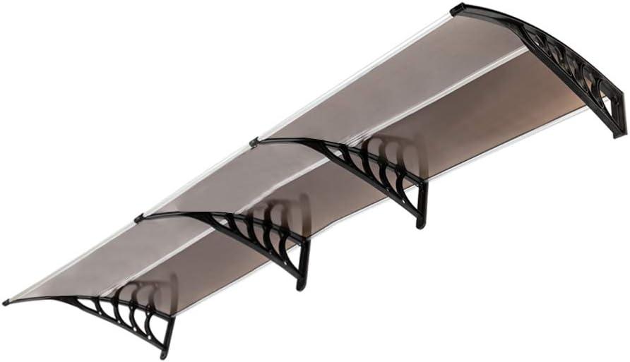 116 inch / 78 inch / 39 inch Window Awning Outdoor Polycarbonate Hollow Sheet Door Patio Canopy (Dark Brown Canopy + Black Bracket, 40''x 120'')