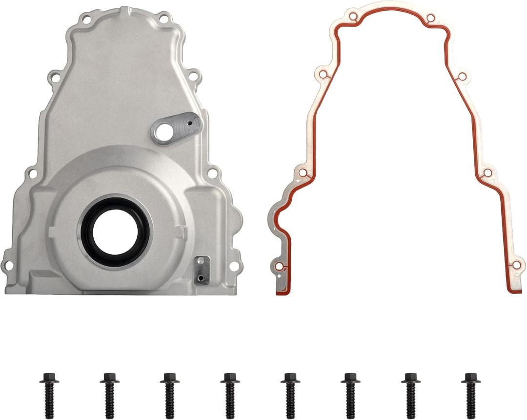 LS Front Timing Cover with w/Crank Gasket and Bolts Set Compatible with LS2 LS3 Gen 4 LSx 4.8L 5.3L 6.0L 6.2L, Cast Aluminum, 12633906, 12600326