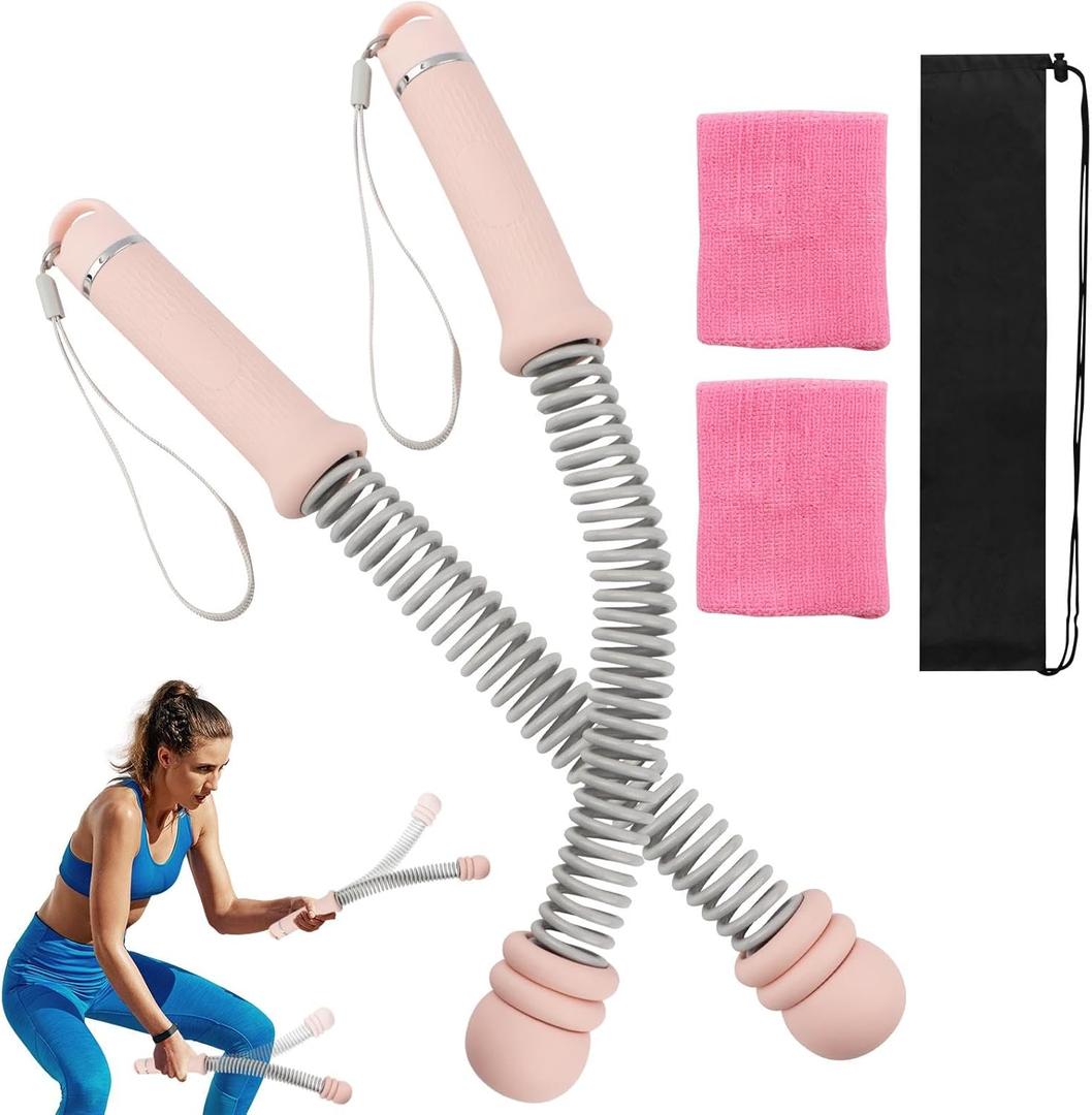 Ropeless Battle-Ropes (2-Pack) Portable Workout Ropes for HIIT Workouts,Cardio & Muscle Training, Low-Impact Training Heavy Duty Arm Exerciser for Strength Training (Pink)