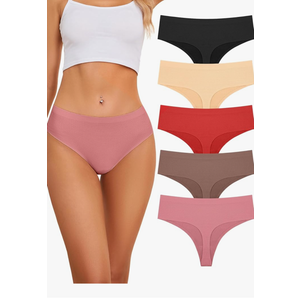 voenxe Seamless Women Underwear Thongs,High Waisted No Show Ladies Panties,Breathable Comfortable Hi Rise Cut Undies,5-Pack Medium