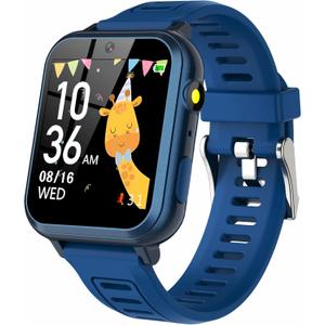 Smart Watch for Kids with 24 Games HD Touch Screen Music Player Pedometer Camera Alarm Clock Calculator Flashlight Stopwatch 12/24 hr Kids Smart Watch for Boys Gifts Age 3-12 (Blue)