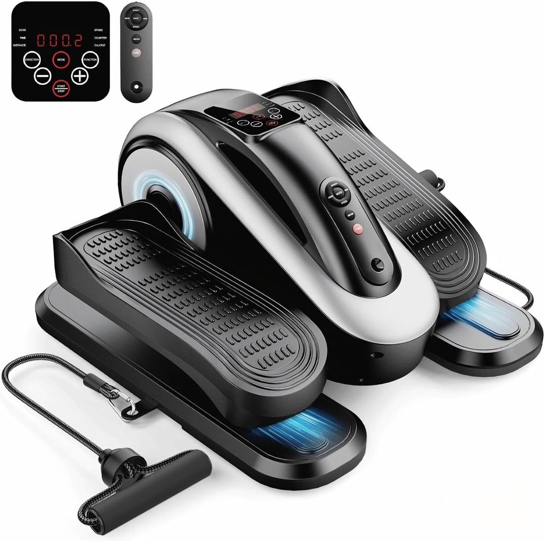 Under Desk Elliptical Machine,Electric Leg Exerciser for Seniors,12 Adjustable Speeds&12 Modes with Remote Control,Elastic Rope,Manual&Auto Mode for Home Office