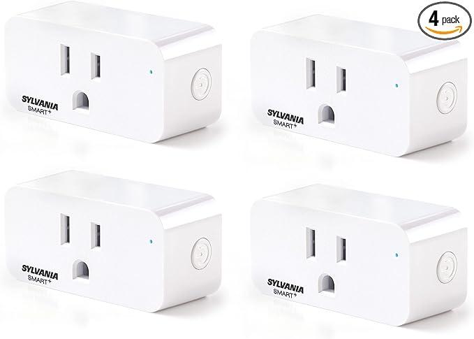 Sylvania WiFi Smart Plug, Voice Control, Compatible with Alexa and Google Home, Timer, On/Off, White - 4 Pack (75703)