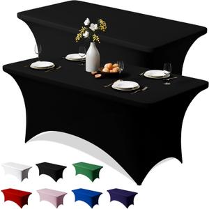Trlyc 2 Pack 6FT Spandex Table Cloth - 72 x 30 Inch Rectangular Stretch Tablecloth, Wrinkle Resistant Scretch Table Cover for Wedding, Party, Banquet, Picnic, Outdoor Decoration (2Pcs,Black)