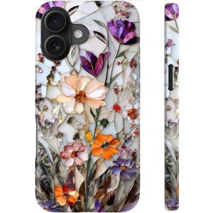 LUHOURI for iPhone 16 Case,Wireless Charging Compatible,Dual-Layer - Soft Silicone Inner + Hard Outer Shell,Cute Wildflower Design,Protective Phone Cover for Women - Marble Pressed Flowers