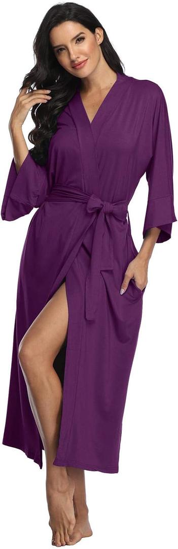 Women's Long Robes Ladies Kimono Bathrobes Full Length Robes Soft Modal Sleepwear Nightgown (Purple, M)