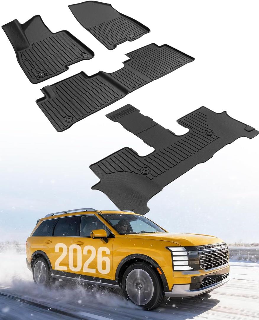 TAPTES for Hyundai Palisade Hybrid Floor Mats 2026, All Weather Car Floor Liners Rubber Carpet for Palisade Hybrid Calligraph Interior Accessories 7/8 Passenger Not Fuel Model