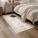 FMFUNCTEX 2x6 Hallway Runner Rug Beige Vintage Neutral Washable Non Slip Low Pile Traditional Indoor Carpet Soft Retro Floral Entryway Rug for Kitchen Living Room Bedroom Bathroom Laundry Entrance