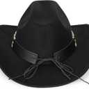 Vintage Western Cowboy Hat for Men Women - Wide Brim Cowgirl Fedora Hats with Braided Rope Band M (M)