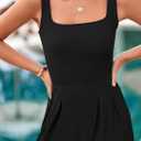 PRETTYGARDEN Summer Sleeveless Jumpsuits for Women Dressy Square Neck Wide Leg Pants Knit One Piece Rompers Fashion Clothing (X-Large, Black)