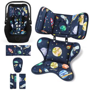 Infant Car Seat Insert with 2 Headrests for Doona|Graco, Thickened Baby Car Seat Cushion for Newborn, Car Seat Head Support Shoulder Covers Set Fits for Stroller, Baby Swing, Bouncer (Blue, Space)