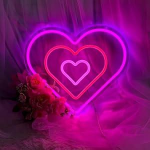 YALLOVE Pink Dancing Heart Neon Sign, 15 x 13'' Pink Heart Neon Light for Bedroom Wall Decor, 5V USB Powered, Heart Shape Neon Sign for Girl's Room Wedding Party Decor, Birthday Valentine's Day Gift