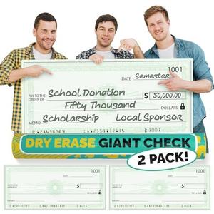 (2 Pack) Big Checks For Presentations | 36 x 16" Dry Erase Giant Fake Check | Oversized Fake Checks For Presentation, Big Check Fundraiser Items, Reusable Fake Check