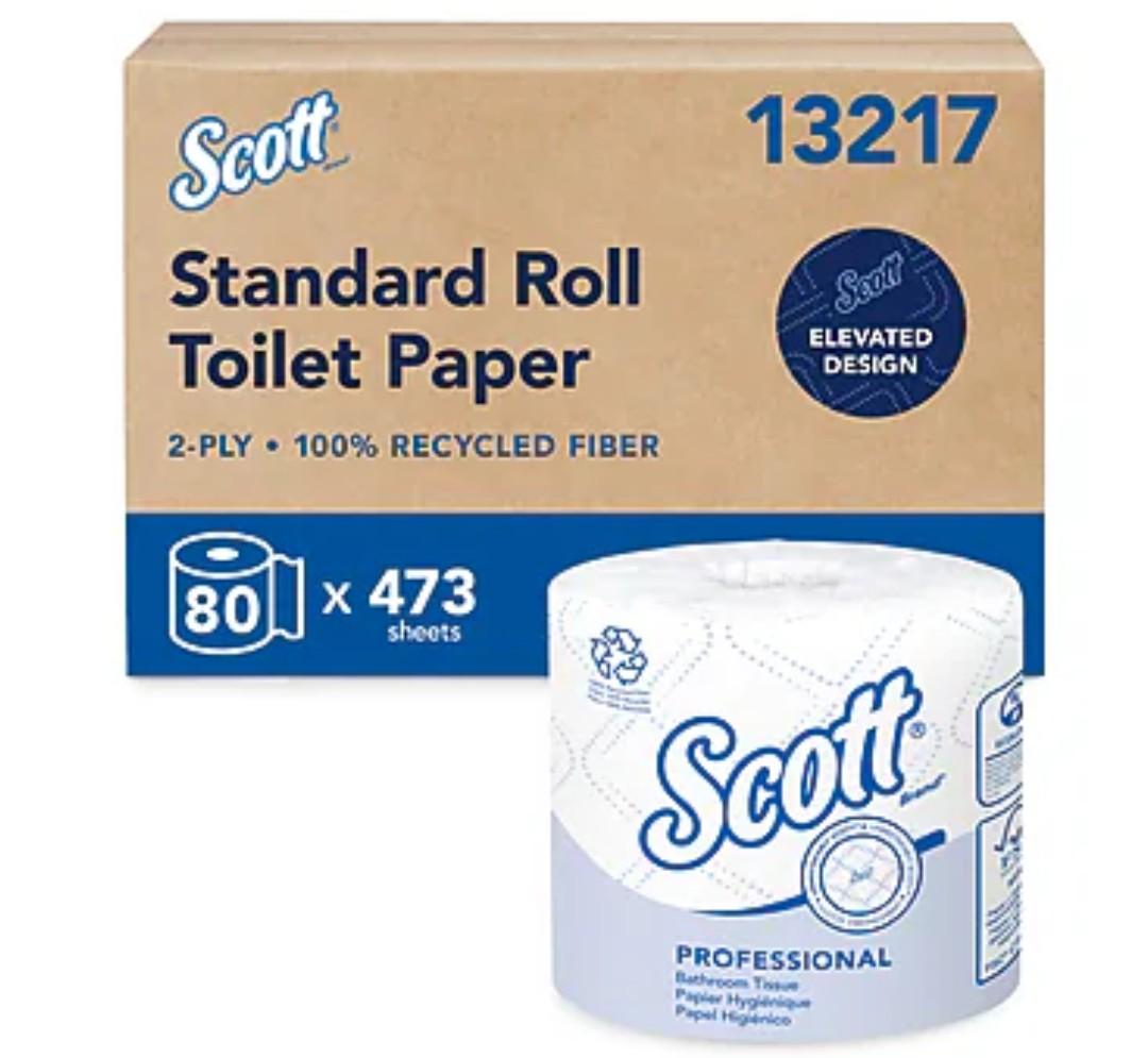 Scott Professional Recycled Toilet Paper, 2-ply, White, 473 Sheets/Roll, 80 Rolls/Carton (13217)