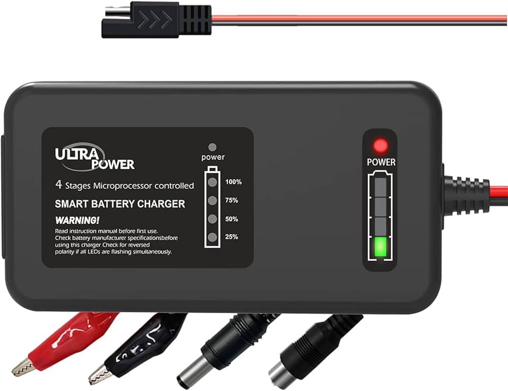 ULTRAPOWER Upgraded 1214.6V LiFePO4 Battery Charger,4A Smart Lithium Battery Charger and Maintainer for Cars,Motocycles,Golf Trolley,UAV,Fishing Boat and Lithium Deep Cycle Batteries(ETL Listed)