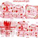 Berry First Birthday Decorations Strawberry 1st Birthday Tableware Set Sweet One Strawberry Bday Party Supplies Decor for Girls include Disposable Plates Napkins Cups Forks Knives Serve 30