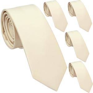 Skinny Ties for Men, Solid Color 2.5 inch Slim Neckties 1 or 5 Pack Plain Tie (60 Champagne)