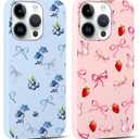 2 Pack Cute Bow Phone Cases for iPhone 13/iPhone 14 6,1'', Exquisite Aesthetic Ribbon Bowknot Pattern Case for Women Girls Soft Slim Protective Shockproof Anti-Fall TPU Bumper Cover - Bow Fruit