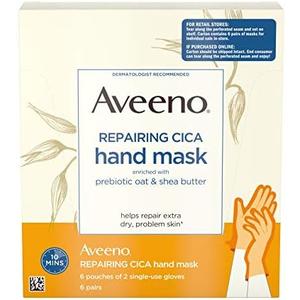 Aveeno Repairing Cica Hand Mask With Prebiotic Oat and Shea Butter, 6 Count