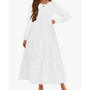 MITILLY Girls Fall Long Sleeve Dress Boho Flower A-Line Ruffle Tiered Flowy Maxi Dresses for Wedding Large