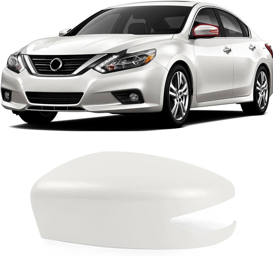 Moonlinks Compatible with Nissan Altima 2013-2018, Sentra 2013-2019 Left Side Mirror Cover Replacement, White Exterior Driver Side Door Rear View Side Mirror Cap Cover WITH Signal Light