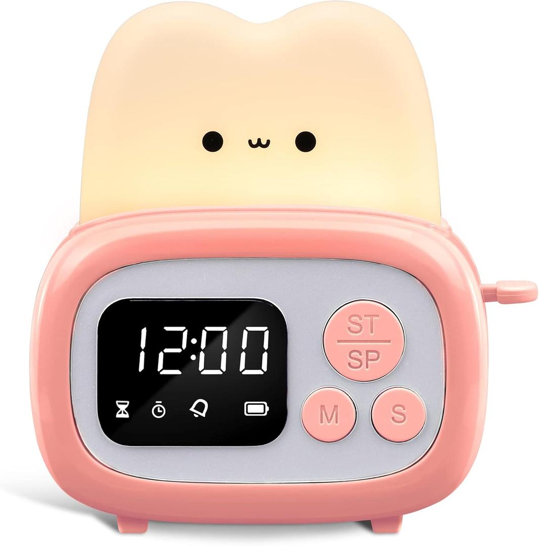 QANYI Timer Clock Night Light for Kids, Tiny Hand Size Portable LED Clock Lamp Kids Desktop Timer for Toothbrush, Learning, Exercise, Bathroom, Oven, Baking, Cooking, Table, Bedroom, Kitchen