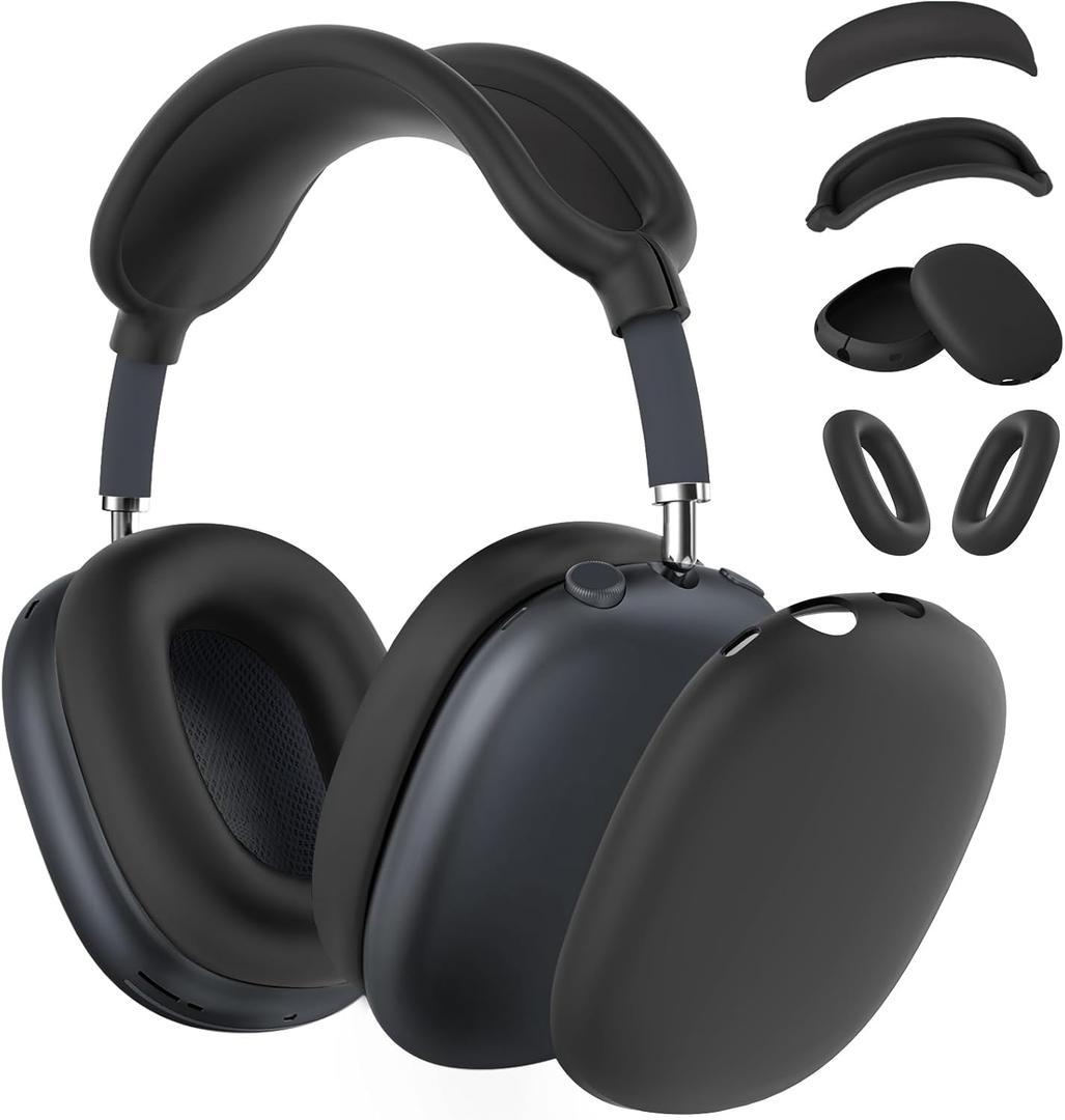 Silicone Case Cover for AirPods Max Headphones, Ear Pad Case Cover/Ear Cups Cover/Headband Cover for AirPods Max 2/1 (2026/2024/2020)(USB-C/Lightning), Silicone Accessories for Apple AirPod Max, Black