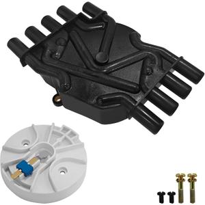 Ignition Distributor Cap and Rotor Kit for Chevrolet GMC Cadillac Vortec V8 5.0L 5.7L 7.4L Automobile Distributor Cap with Brass Terminals Replaces DR474 DR331 1104079, 93441558, 1104051, 1104058 (Black)