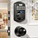 Veise Fingerprint Door Lock with 2 Knobs - Keyless Entry Door Lock with Handle, Electronic Keypad Deadbolt, Smart Front Handle Set, Auto-Locking, Waterproof, Easy Installation, Matte Black