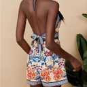 MakeMeChic Women's Boho 2 Piece Outfit Halter Backless Crop Tops and Wrap Skirt Skorts Travel Vacation Summer Set (M)