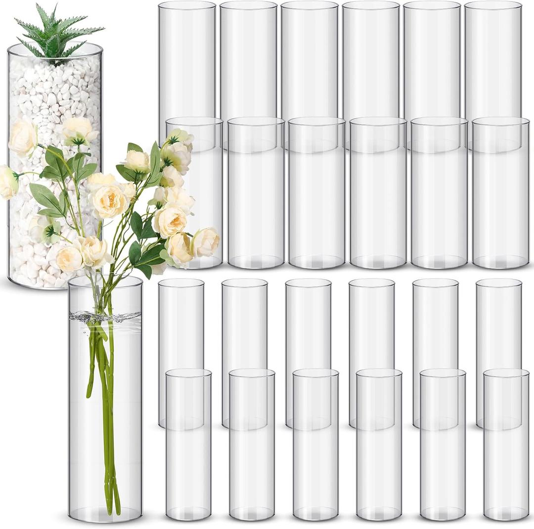 Nuogo 24 Pcs 10 Inch Acrylic Clear Cylinder Vase Plastic Flower Vase Unbreakable Tall for Wedding Centerpieces Party Home Plants Bouquet Decor