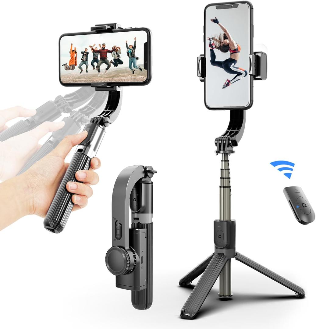 Selfie Stick Head Stabilizer, 360° Swivel Tripod with Wireless Remote, Portable Cell Phone Holder, Self-Balancing Single-Axis Head for Smartphones Tiktok Vlog Youtuber Live Video Recording