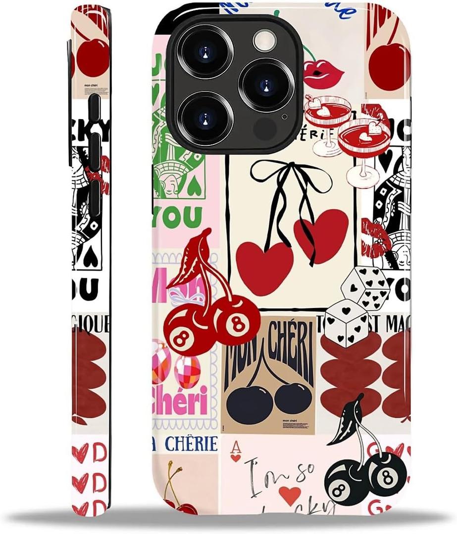 DAIZAG Case for iPhone 13 Pro,Lovely Phone Case for Girls Women,Scratch Resistant Shockproof Protective Cover-Lucky Cherry Heart