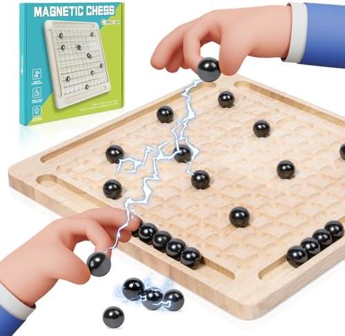 Magnetic Induction Chess Game Set, Commodum 2025 New Table Top Magnet Chess Game, Magnetic Rocks Puzzle Toy Family Party Strategy Game for Adults, Magnet Board Game with Stones.2 packs