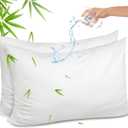 Gogreen Bamboo Rayon Waterproof Pillow Protector, Breathable Pillow Cover, Cooling Pillow Case Protector with Zipper, Super Soft Pillow Case Cover with Zipper (2 Packs, Queen 20"x30", White, Terry)