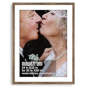 euwazram Rustic Walnut 24x32 Frame - Single Frame, 24 x 32 Poster Frame with Mat for 20x28, Picture Frames for Artwork, Puzzles, Photos and Movie Posters