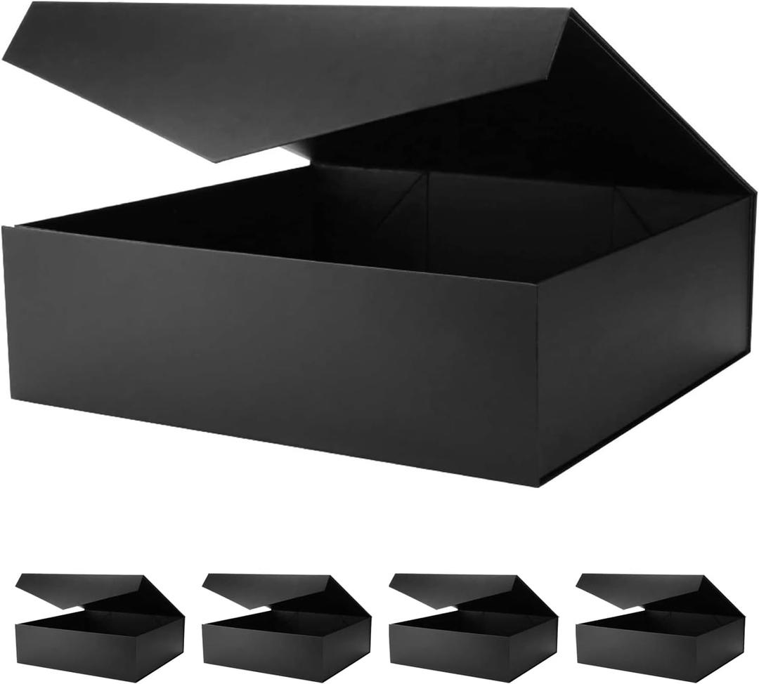 5 Extra Large Gift Boxes with Lids, 16.3x14.2x5 Inches, Black Groomsmen Magnetic Gift Boxes for Clothes and Large Gifts (Matte Black), 1 count