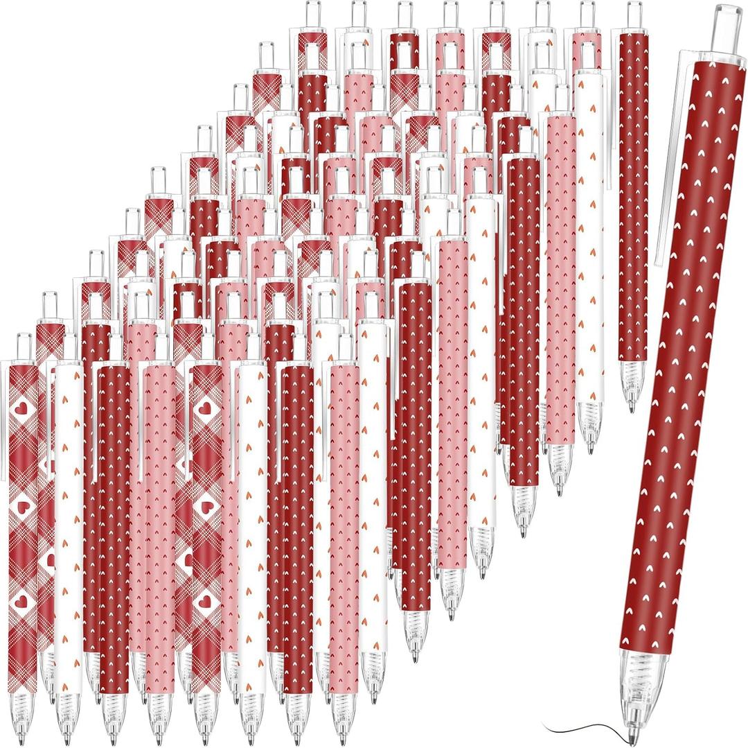 72 Pcs Valentine's Day Heart Ballpoint Pens Bulk with Black Ink Retractable Pens Bulk Party Favors for Coworkers Employee Team Staff Family Office Supplies, 4 Styles