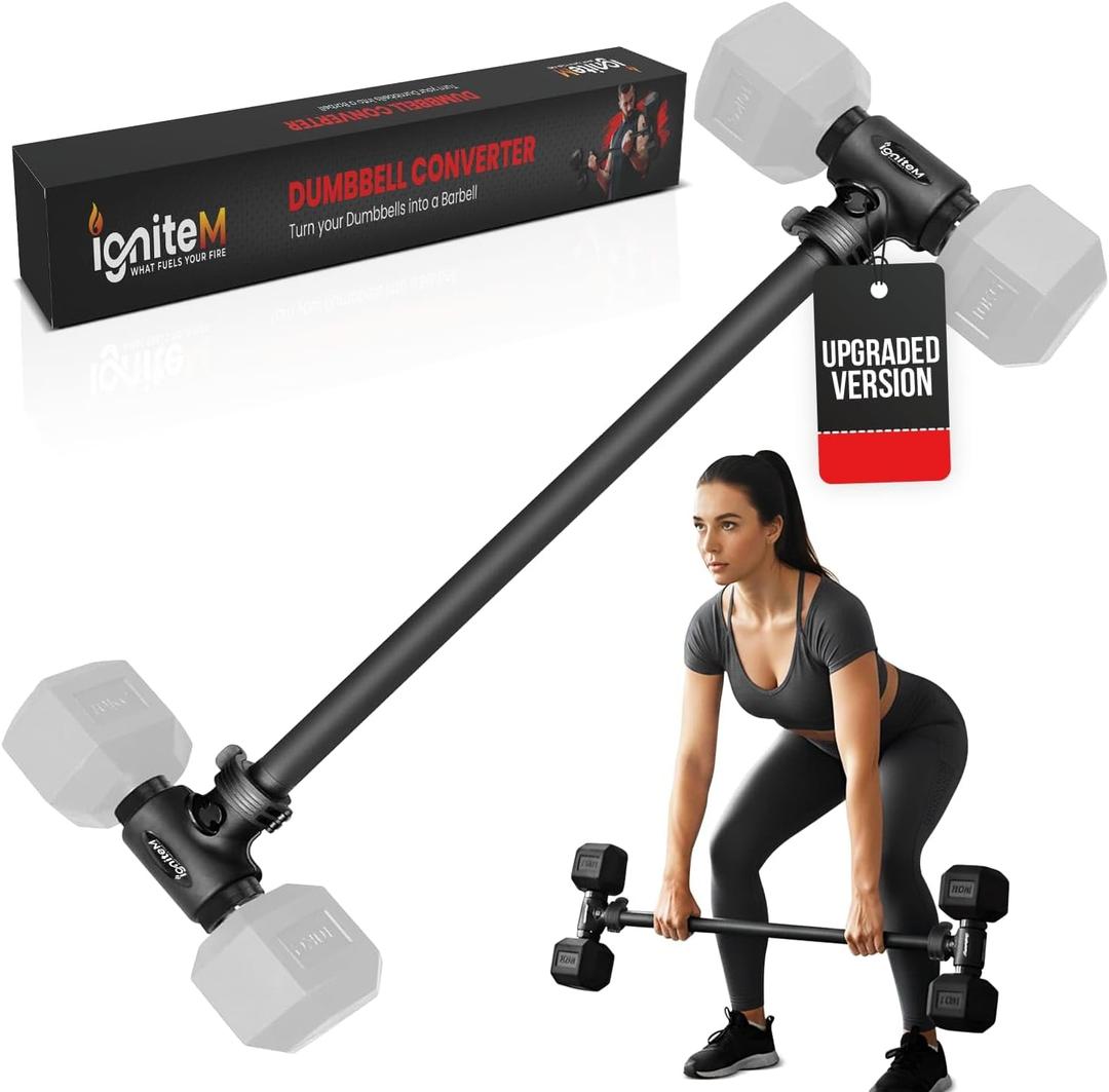 Dumbbell Barbell Converter Bar - Heavy Duty Steel Dumbbell Extension Bar with Secure Locking System - Non Slip Grip Handles - Home Gym Strength Training, 200 lb Capacity