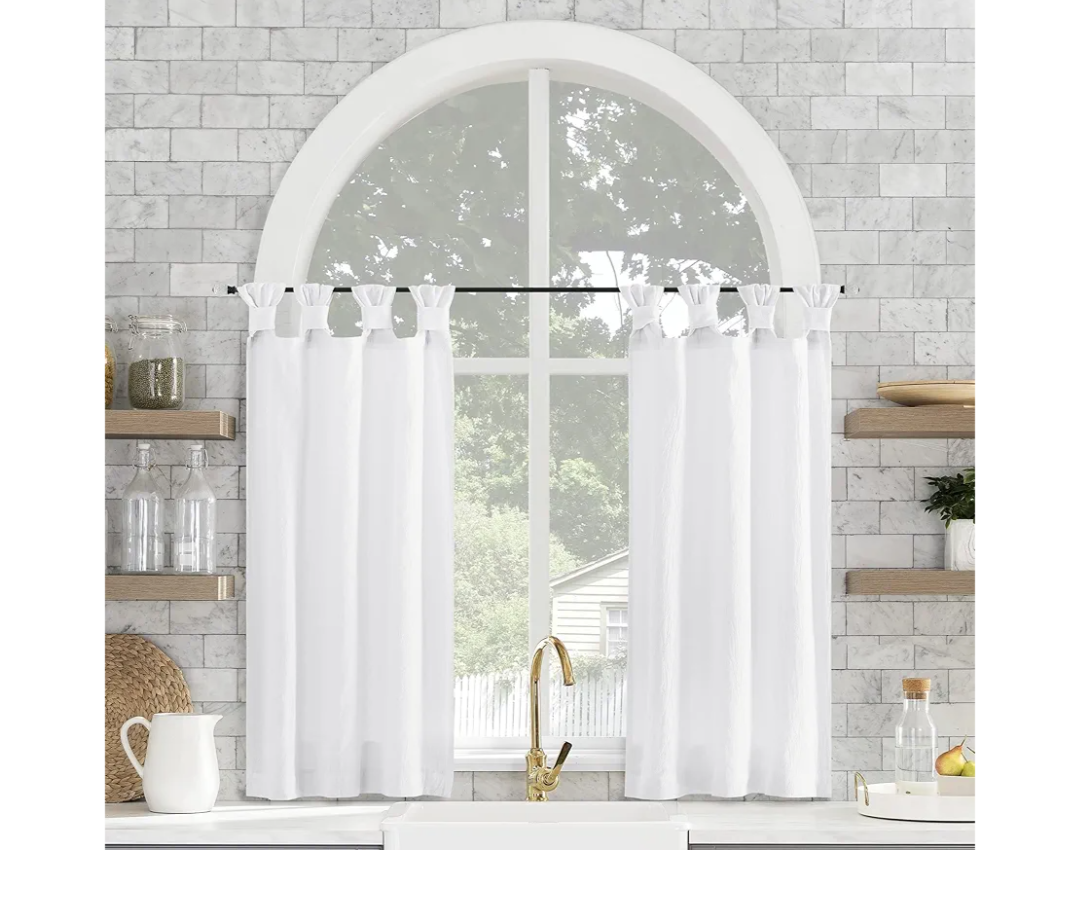 Archaeo Washed Cotton Small Window Twist Tab Cafe Curtains, 52" x 36", White