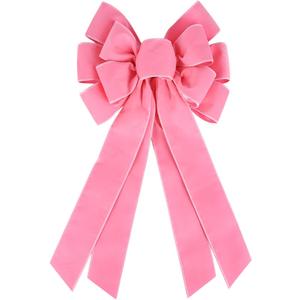 Large Pink Velvet Christmas Wreath Bow, Xmas Premade Vintage Velvet Bow for Wreaths for Indoor Outdoor Tree Topper Door Garland Holiday Party Winter Decor