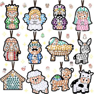 36 Sets Christmas Nativity Window Art Suncatcher Kits, Diamond Art Ornament Kits with Ropes, Gem Suncatcher Fun Gemstone Sun Catcher, Diamond Crafts Gift